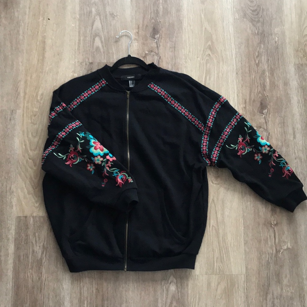 Forever21 Embroidered Zip Front Jacket